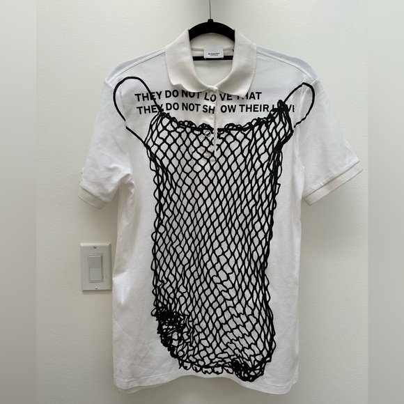 Burberry Men’s White Polo Shirt size M. Fish net design. Authentic - Picture 1 of 12